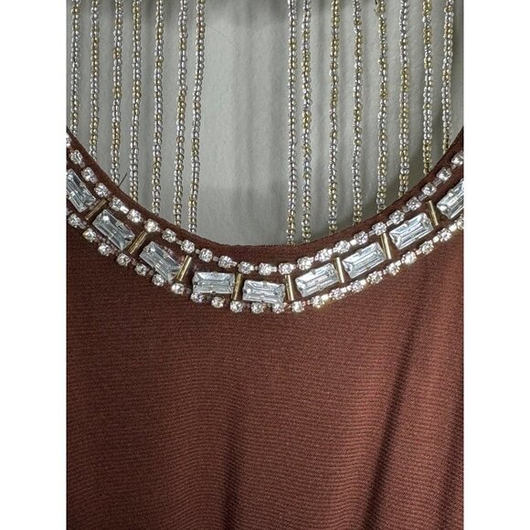 Mac Duggal IEENA 26518 Beaded Halter Neck Trumpet Gown Dress Chocolate Size 8 - Picture 6 of 10